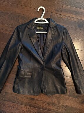 Black Leather Blazer Jacket - Women